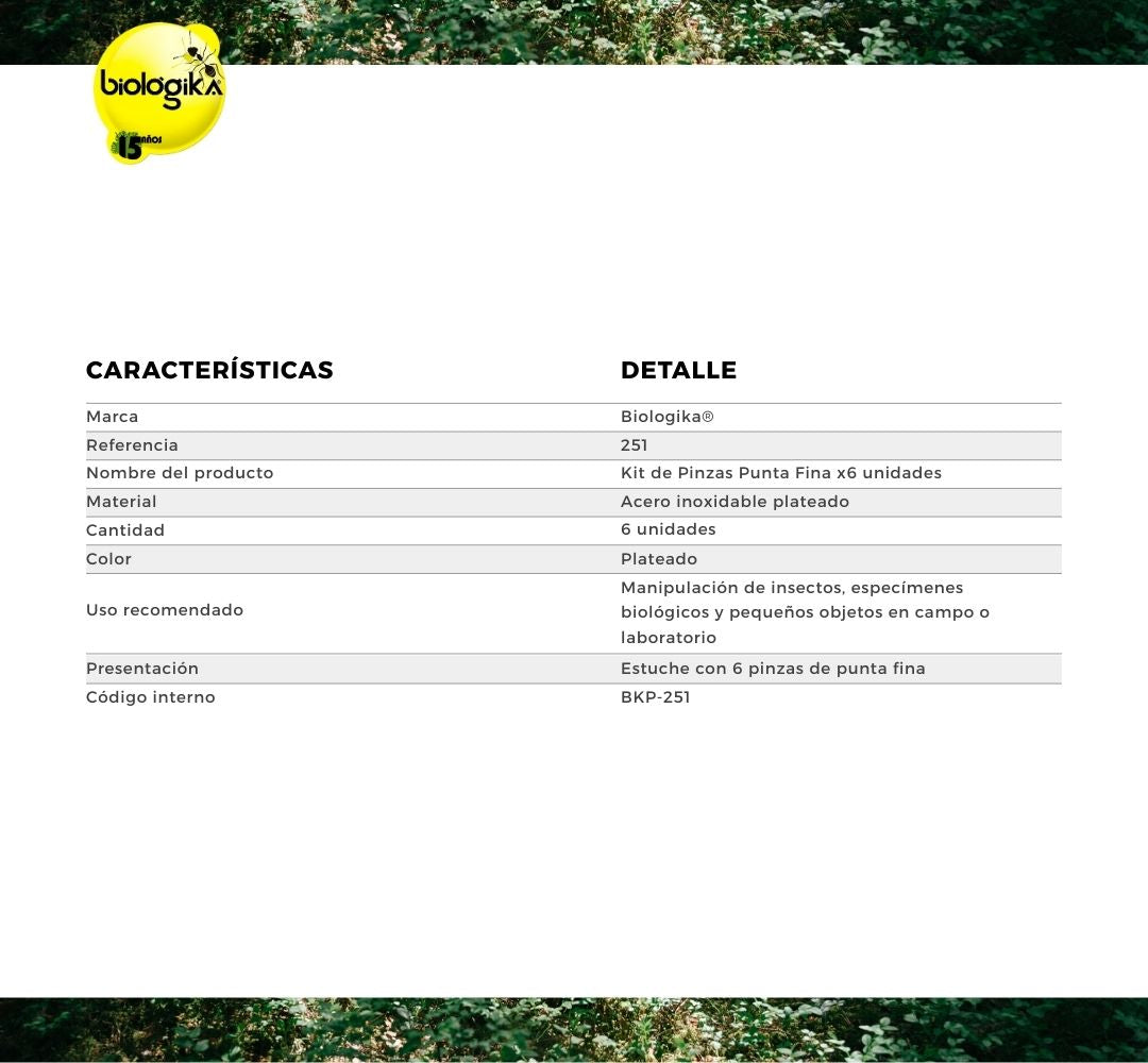 Kit de pinzas entomológicas (6 unidades). Marca Biologika®