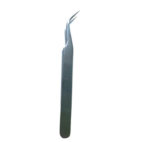 Pinza plateada acero inoxidable 1G punta fina curva 120 mm con estuche - Biologika www.biologika.co