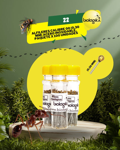 Alfileres entomológicos (Paquete x 100 unidades). Marca Biologika®