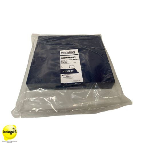 Caja para 100 láminas portaobjetos azul plastica - www.biologika.co