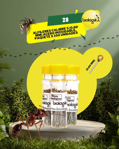Alfileres entomológicos (Paquete x 100 unidades). Marca Biologika®