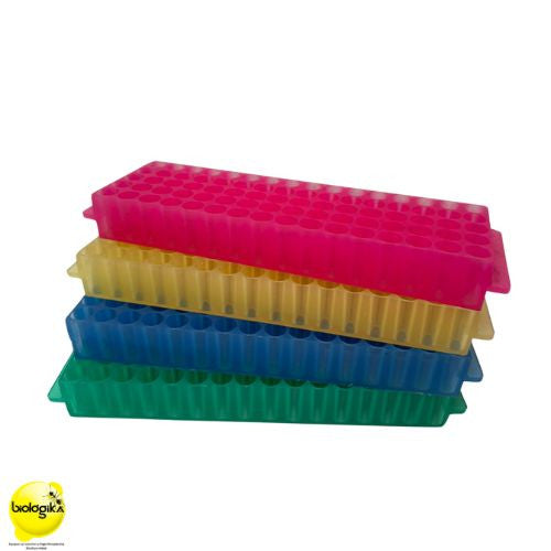 Gradilla plástica para eppendorf 1.5 ml a 2 ml, 80 puestos - www.biologika.co