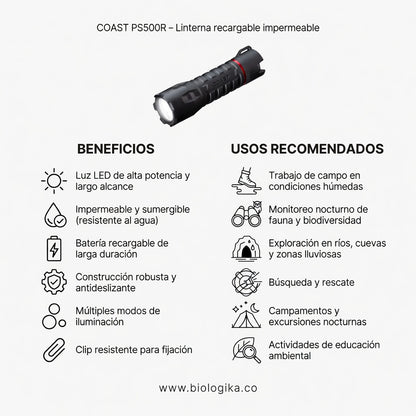 Linterna Led Recargable Impermeable 740 Lúmenes Ps500r - Marca Coast