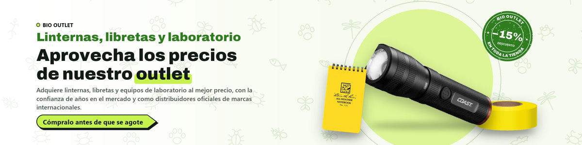 BIO OUTLET · Linternas, libretas y laboratorio · 15 % de descuento en toda la tienda