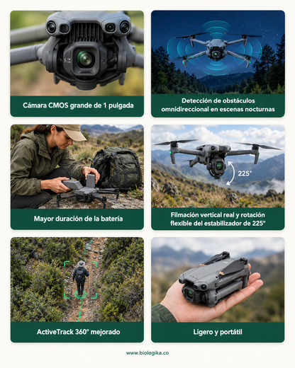 DJI Mini 5 Pro: cámara CMOS 1 pulgada, detección nocturna, batería, filmación vertical 225°, ActiveTrack 360°, ligero y portátil - www.biologika.co